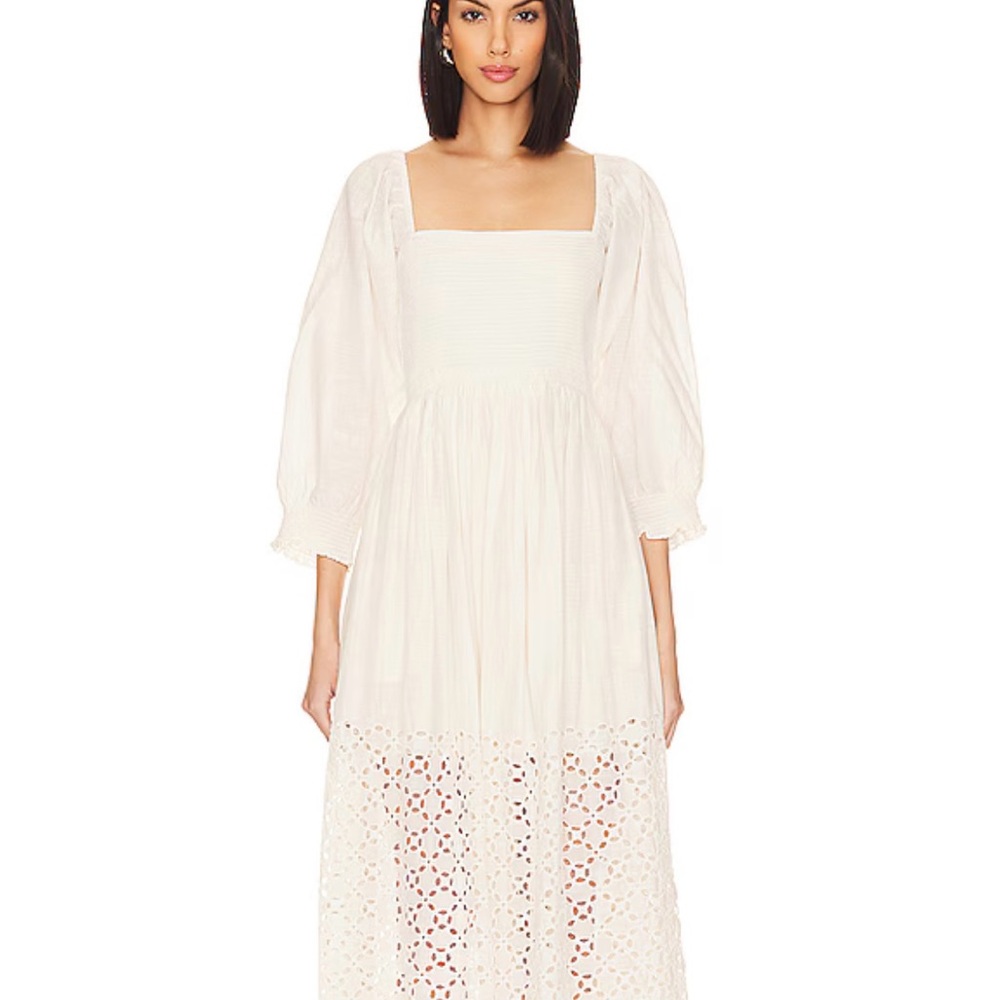 Free People Cream White Maxi Eyelet Boho Dress, XL